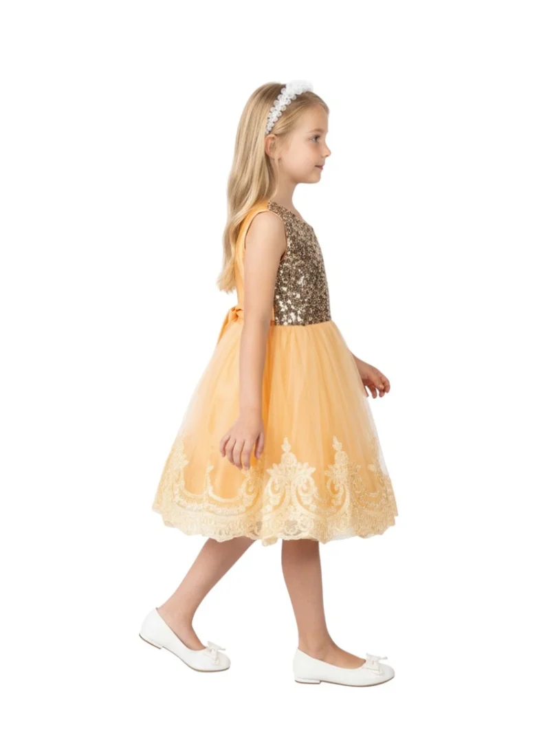 D'Daniela Mini Maya Kids Sequin Applique Dress Yellow